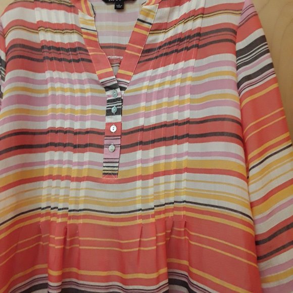 Zac and Rachel Orange Pink Striped Pintuck Henley Tunic L - Picture 3 of 8